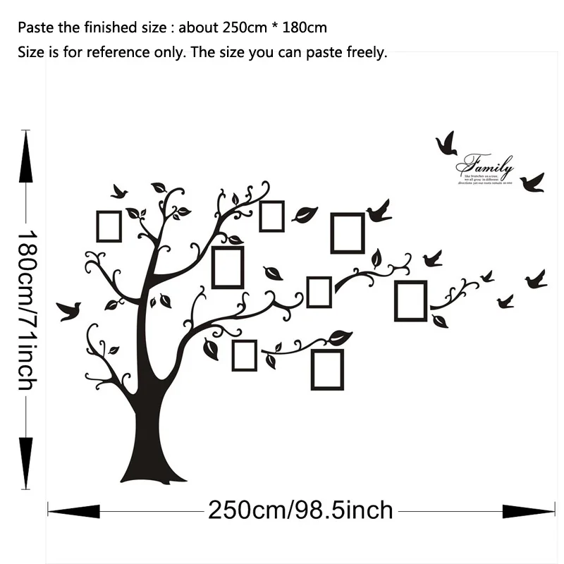 Large 250*180cm/99*71in Black 3D DIY Photo Tree PVC Wall Decals/Adhesive Family Wall Stickers Art Home Decor Self-adhesive Mural