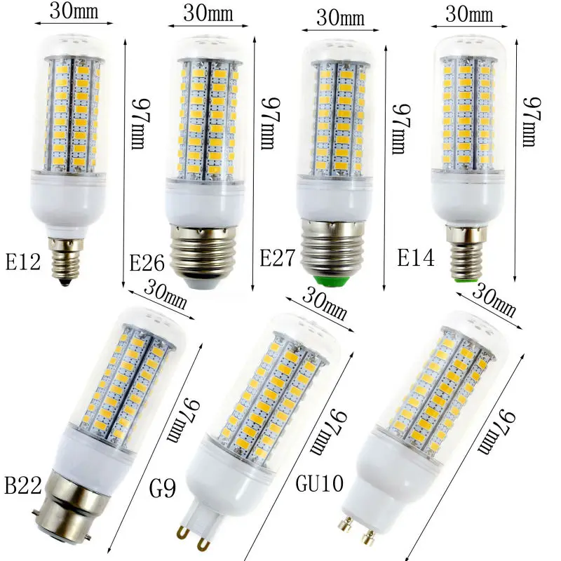 E14 E27 LED Corn Bulb 72LED 5730 SMD GU10 G9 B22 Bayonet  E12 Chips AC 110V 220V Spotlight Candle Lampada Replace 60W Halogen