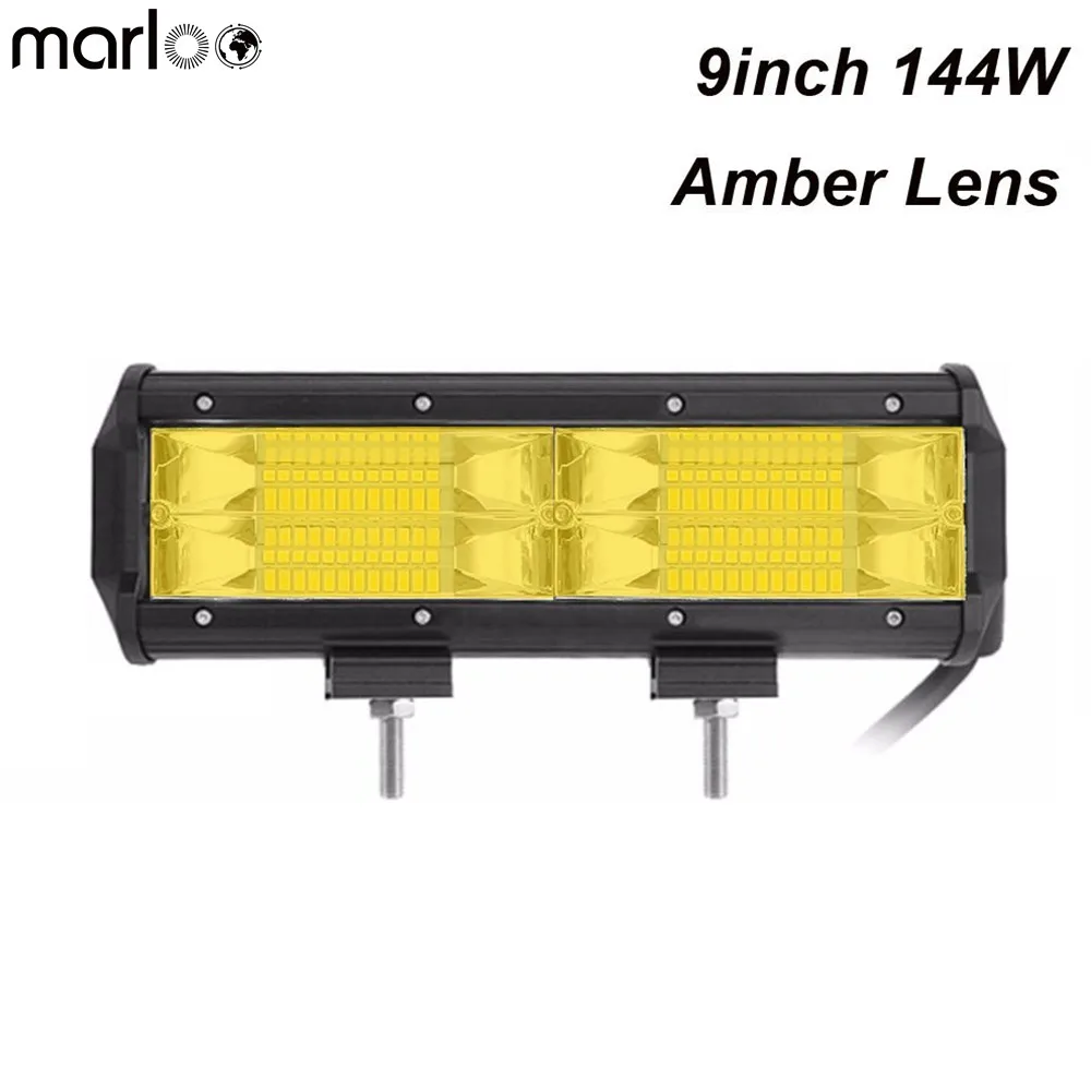 Lampu Berkendara Bilah Lampu Led Mobil 9 Inci 144W Amber 3000K untuk Truk Offroad Jeep Wrangler 4WD 4X4 Lampu Kabut Perahu Traktor 12V