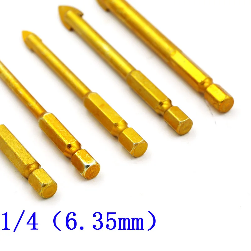 Titanium Coated Glass Drill Bits Set 3mm 4mm 5mm 6mm 8mm 10mm 12mm with Hex Shank for Ceramic Tile Marble Mirror&Glass