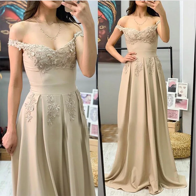 Vestido champanhe tomara que caia, vestido longo de baile, apliques a-line, festa formal feminina, novo 2019