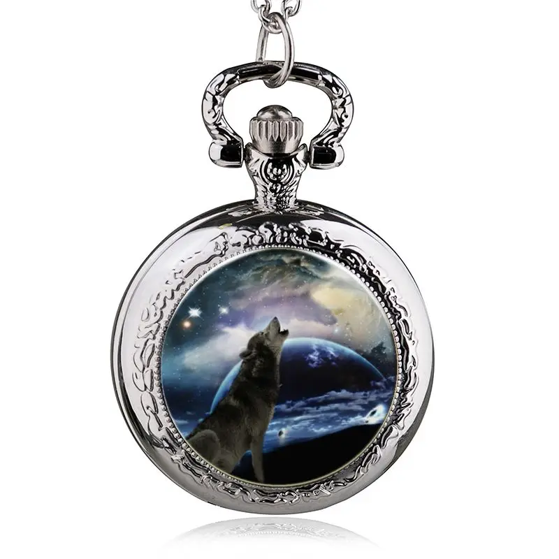 Montre de poche à quartz loup pour hommes et femmes, collier pendentif, nouvelle mode