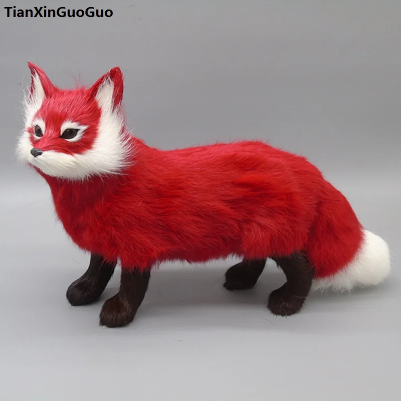 

large 35x22cm simulation fox hard model toy polyethylene&red furs fox handicraft home desk decoration birthday gift s0443