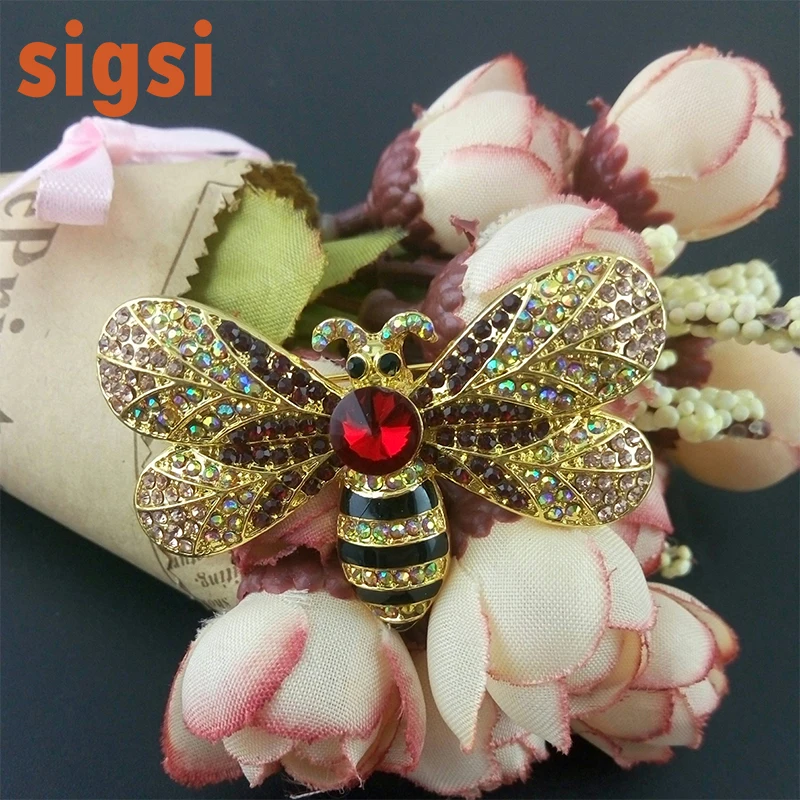 

fashion 50mm gold plated rhinestone/crystal vintage bee beetle brooch animal pin