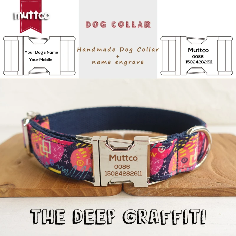 MUTTCO Anti-lost  retailing self-design dog collar THE DEEP GRAFFITI handmade engraved  dog collar and leash UDC062