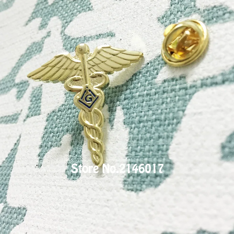 New Free Masons Badge Metal Craft Masonic Lapel Pin Medical Doctor Pins and Brooch Freemason Lodge Masonry Wings Snake Symbol