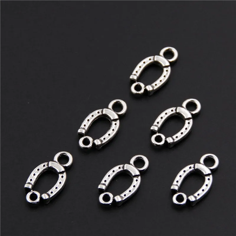 50pcs  Silver Color Tone Horseshoe Hole Necklace Bracelet Connectors Charms For Jewelry Making DIY Handmade Craft A940