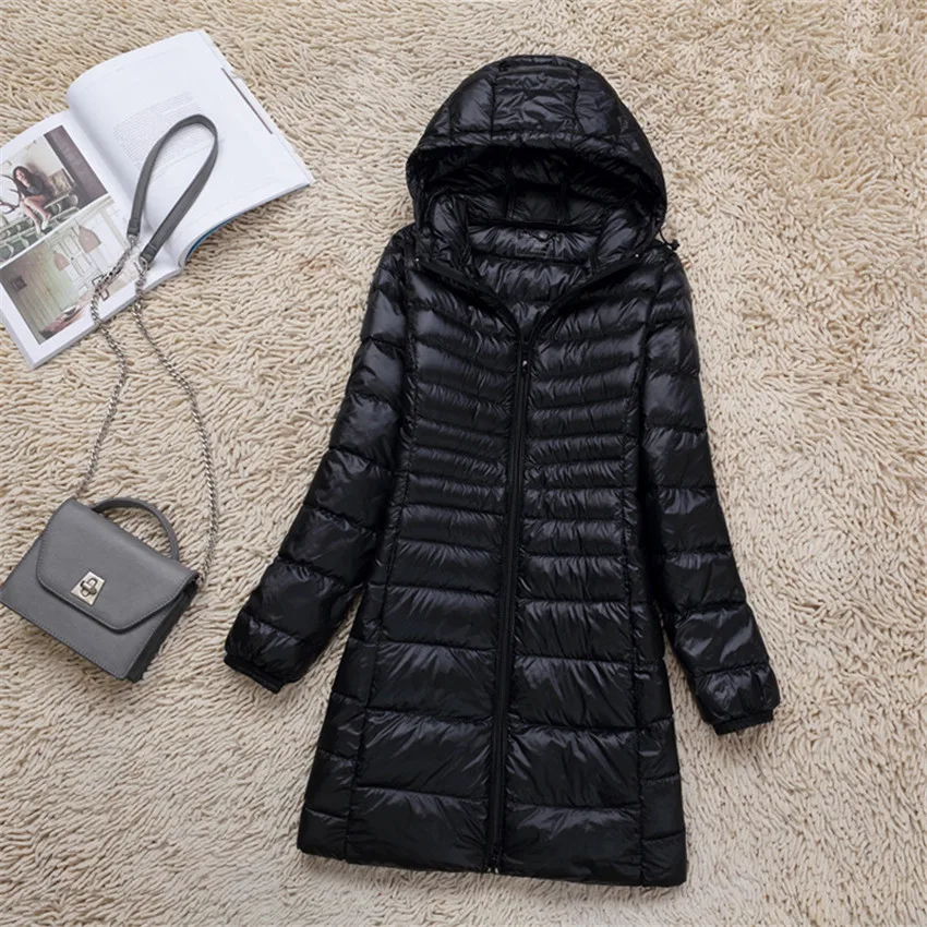 2019 Winter Women Slim Plus Size Down Jacket Midi Long Down Coat Lady White Duck Down Jacket Hooded Coats Female Jackets WZ109