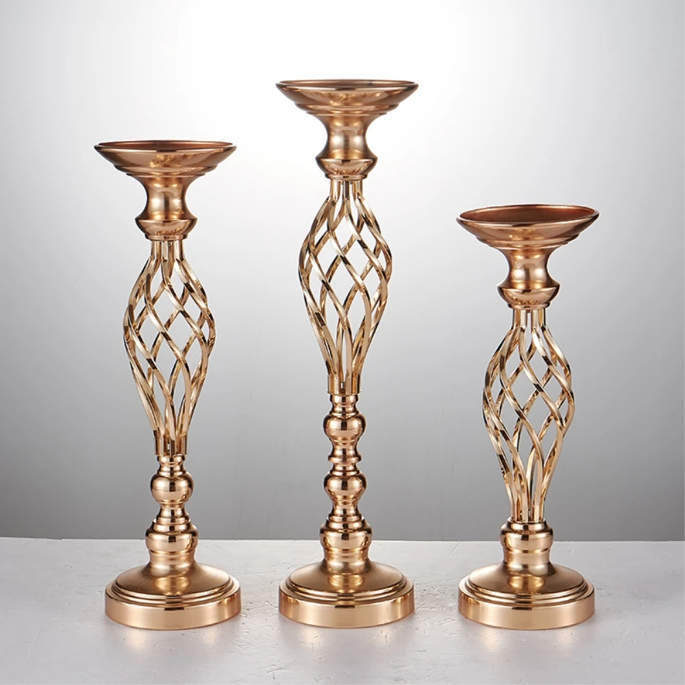 10PCS Gold Flower Vases Candle Holders Rack Stands Wedding Decoration Road Lead Table Centerpiece Pillar Party Event Candlestick