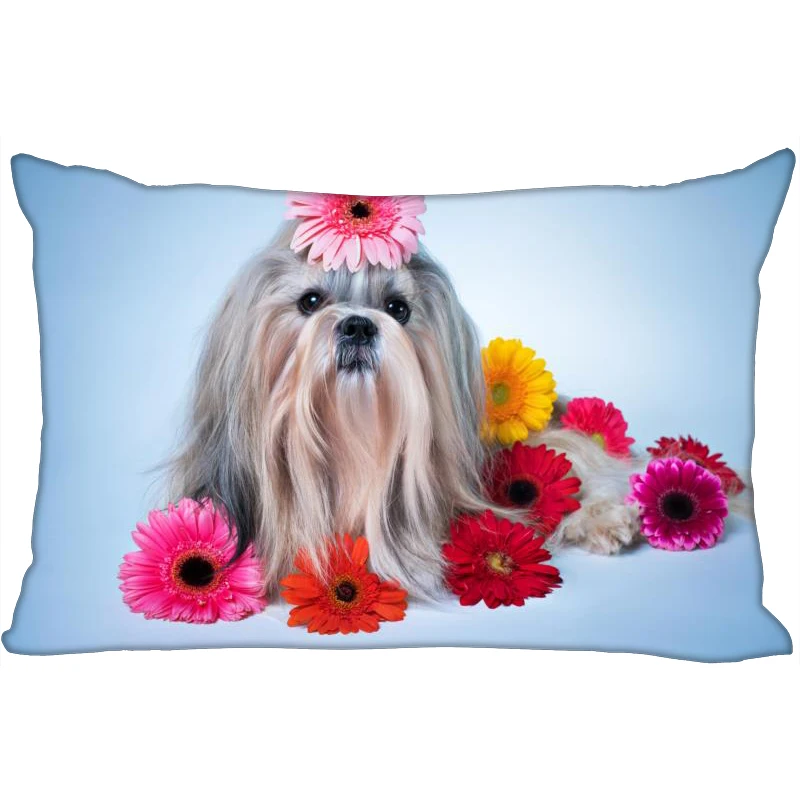 

Cute Dog In Flowers Hot Rectangle Pillowcases (two-sides) zipper Custom Pillow Cover Wedding Decorative Custom your image gift