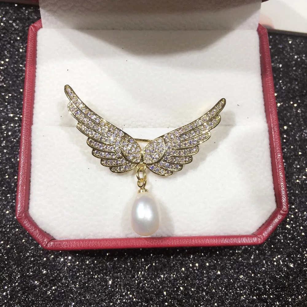 SHDIYAYUN 2019 New Big Sale Pearl Brooch For Women Noble Wing Brooches Pins Natural Freshwater Pearl Fine Jewelry High Quality