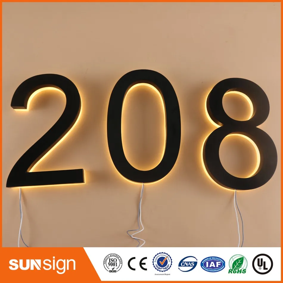 H 25cm Factory Outlet back lit Stainless steel LED Home number,back faces with warm white led light backlit letters