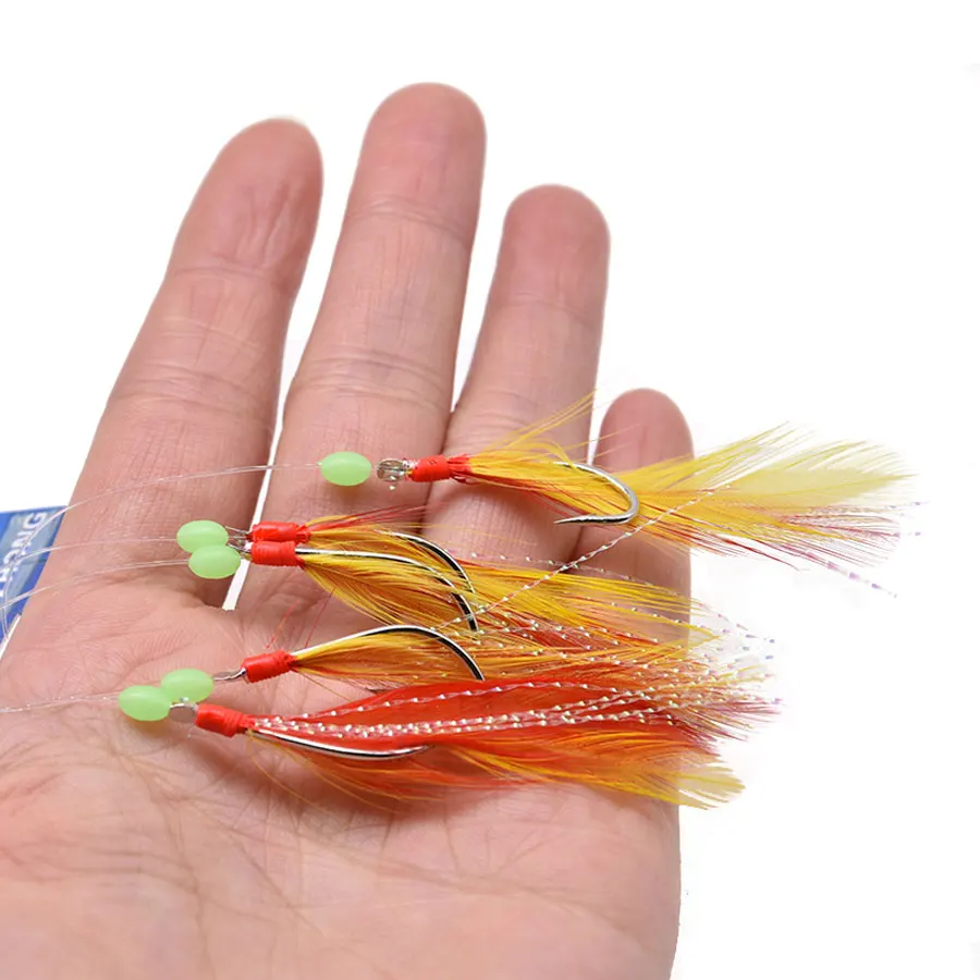 Cebos Sabiki con plumas gallo y anzuelos de plumaje para carpa - imagen 5