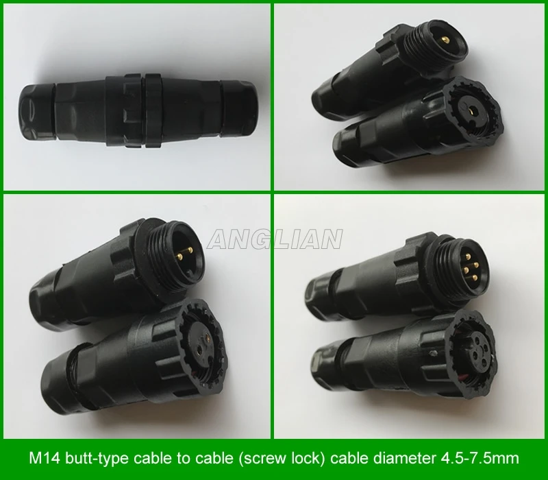 M14 cable to cable (screw lock) cable diameter 4.5-7.5mm IP68 waterproof connector, male and female plug for cable type