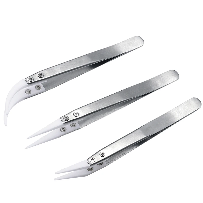 Ceramic Tweezers Heat Resistant Non Conductive Stainless Steel Body Multifunction Hand Tools Kits