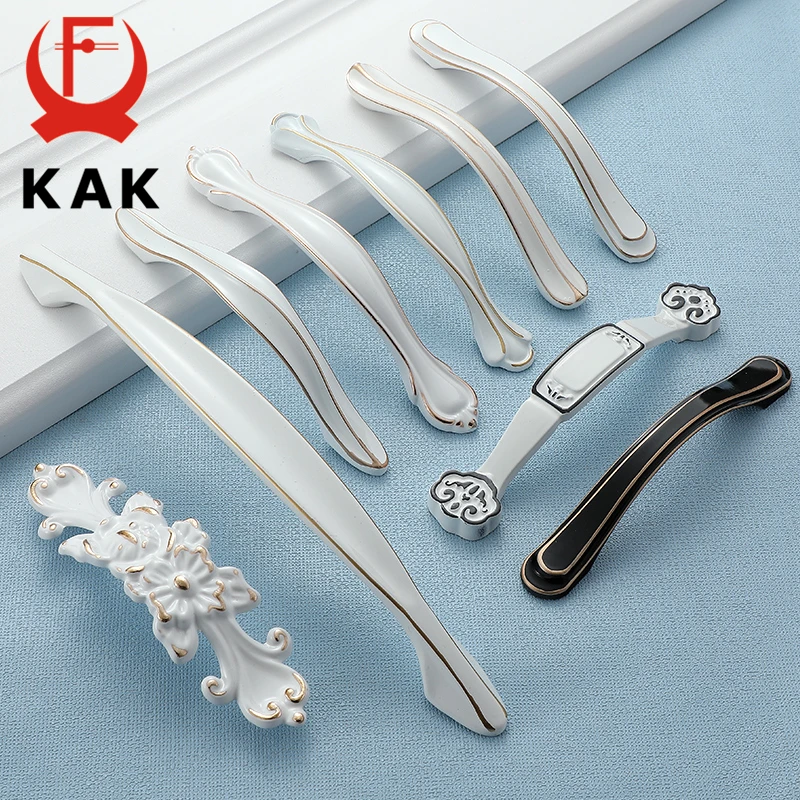 KAK Ivory White Kitchen Cabinet Handles European Style Cupboard Door Pulls Drawer Knobs Fashion Solid Furniture Handle Hardware
