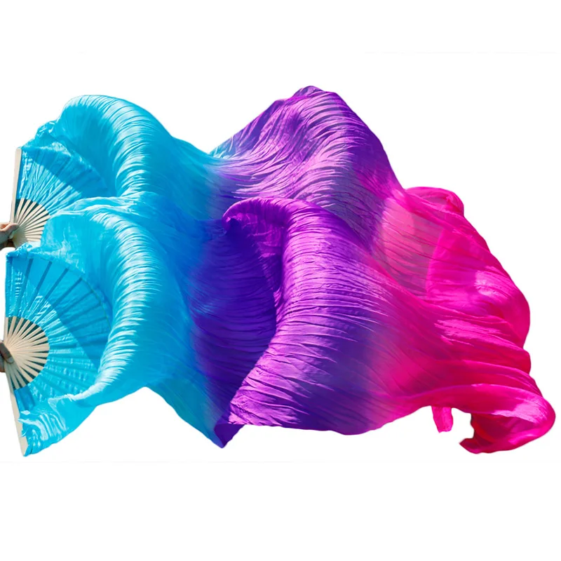 100% prawdziwe Silk welony 1 para handmade kobiety wysokiej jakości jedwab taniec brzucha fani turkus + fioletowy rose pomarańczowy