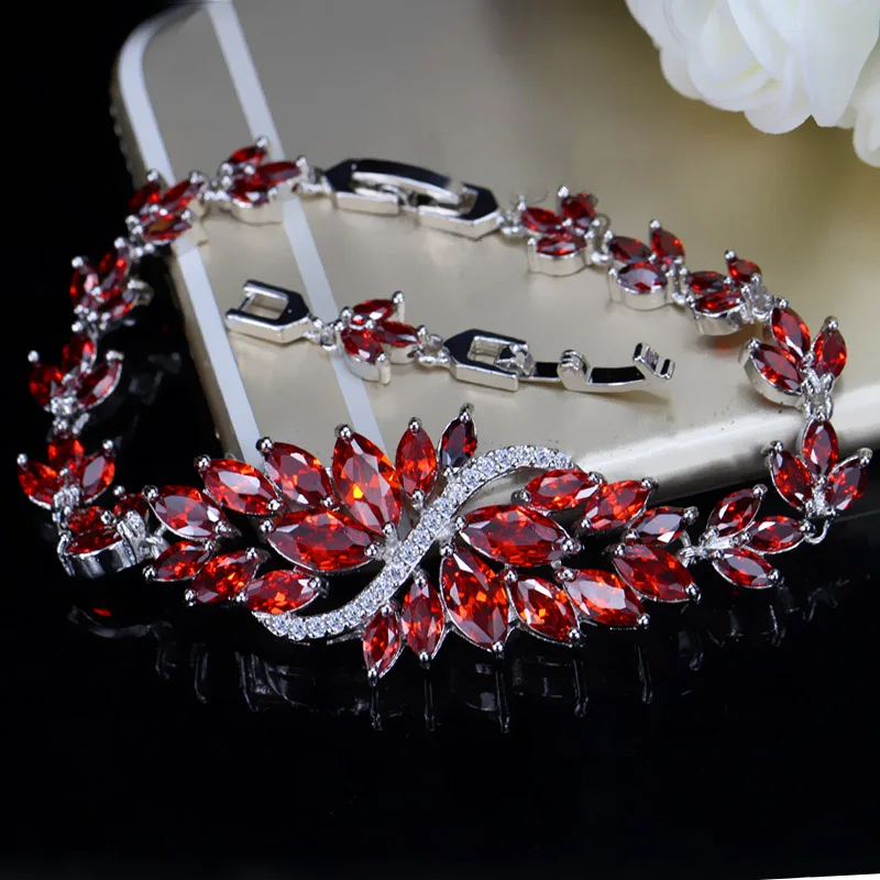 BeaQueen Summer Cute Crystal Jewelry Big Flower Cluster Colorful CZ Stone SIlver Plated Bracelet for Women Banquet Dinner B055