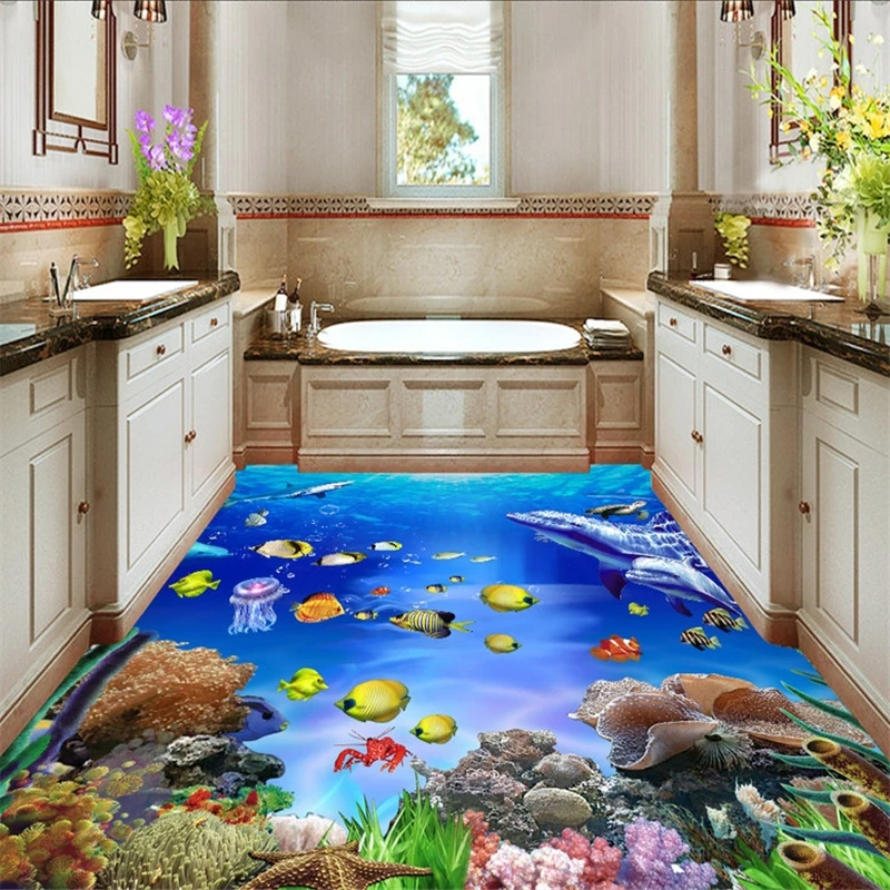 

beibehang Custom Photo Floor Wallpaper Underwater World Tropical Fish Living Room Bedroom 3D Mural PVC Self-adhesive Wall paper