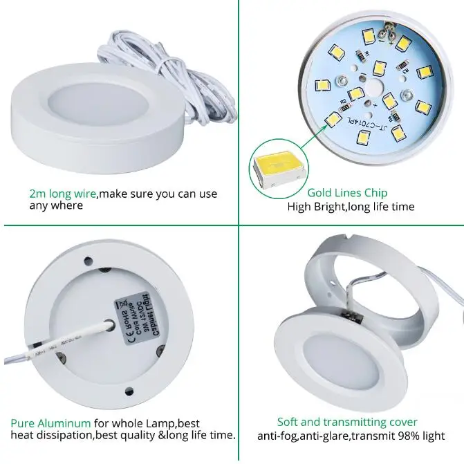 LED cabinet light 3W 12VDC LED puck light white shell silver shell round LED LED Home Kitchen light