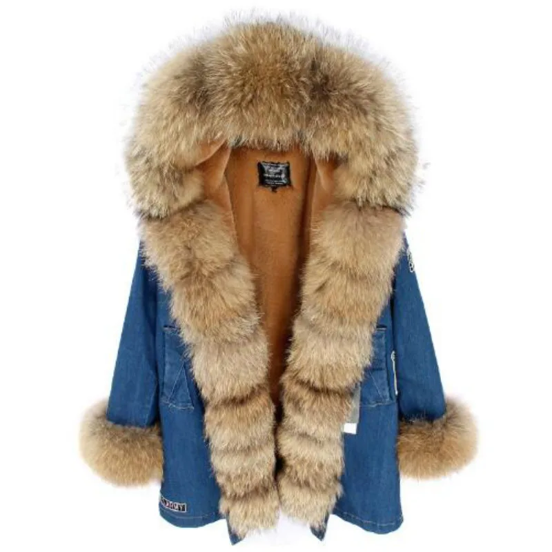 

2022 new parka real fur coat Long fashion woman luxurious Raccoon fur collar and faux fur lining thick warm Liner