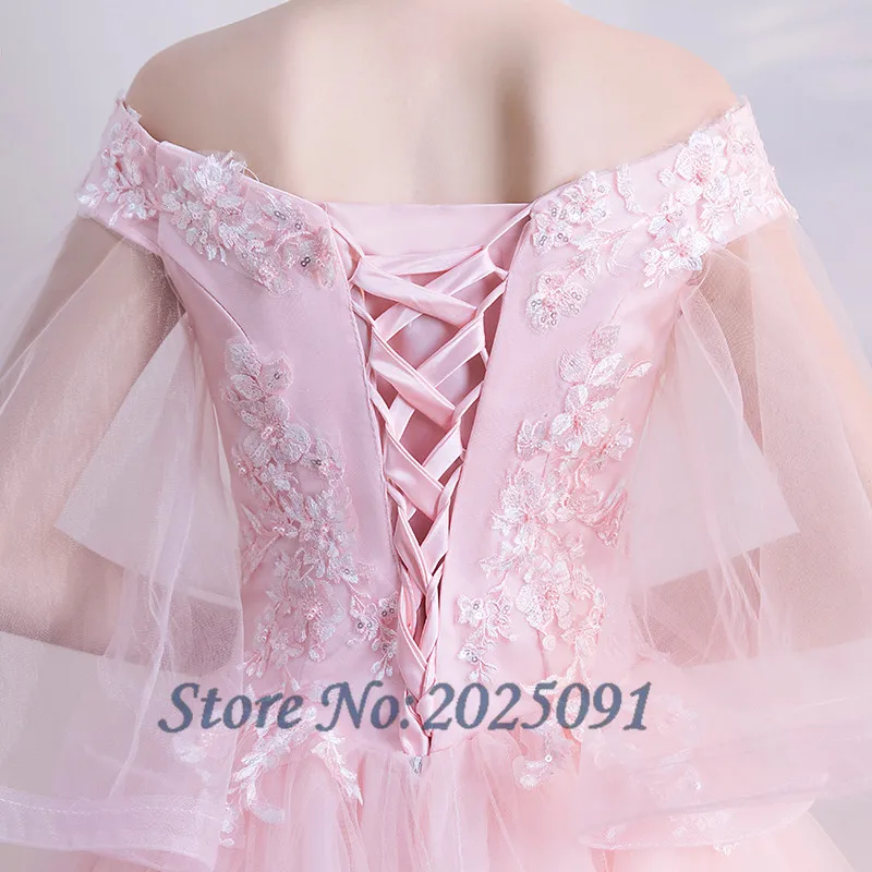 핑크 Quinceanera 드레스 공 Gonw 긴 댄스 파티 드레스 얇은 명주 그물 레이스 Appliques 가장 무도회 달콤한 16 드레스 Vestidos 드 15 Anos