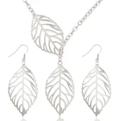 New Fashion Jewellery Sets Simple Leaves Hollow Pendants Pendants Earrings Chains & Necklaces Jewellery Set Gifts