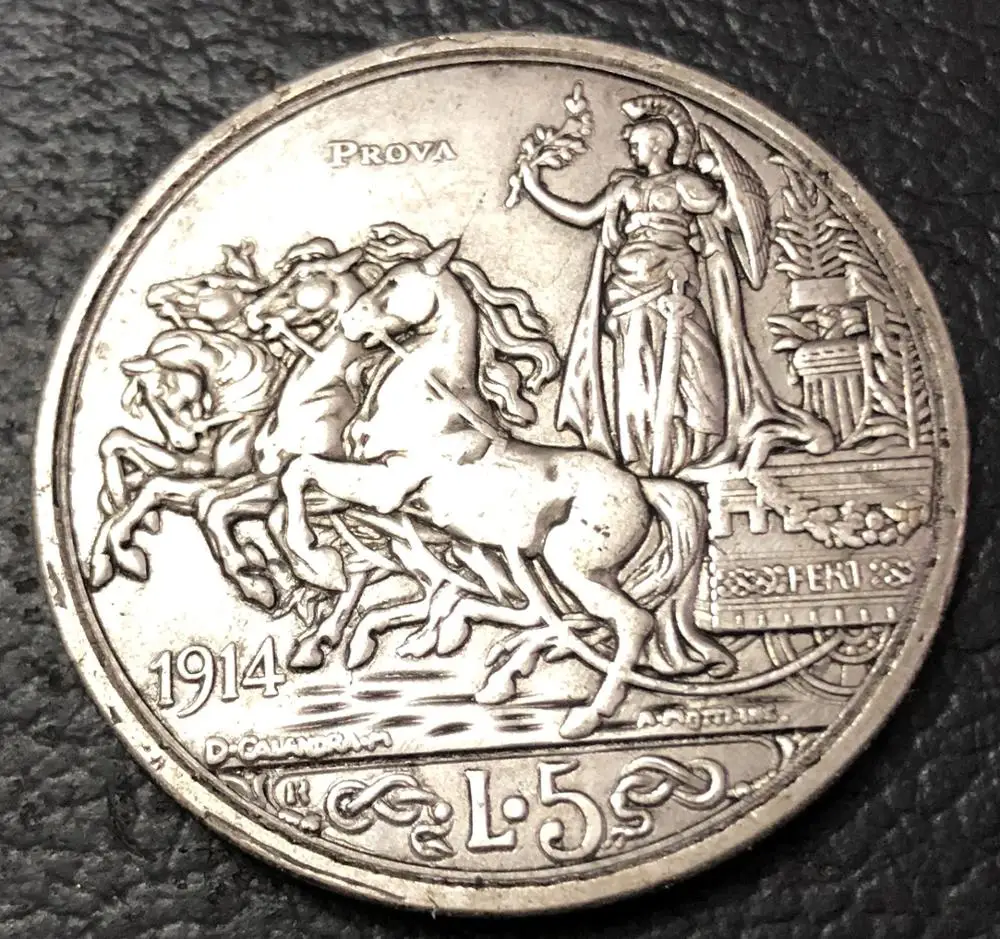 1914 Italy 5 Lire - Vittorio Emanuele III (Prova) Silver Plated Coin