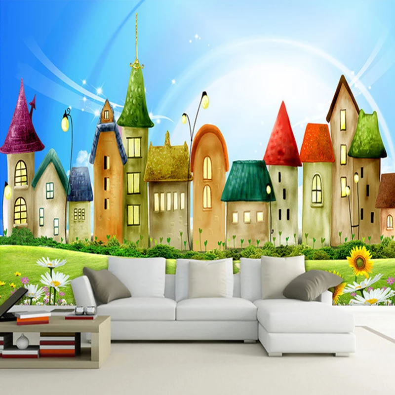 

Custom Any Size Wall Cloth Wall Painting Cartoon House Castle Photo Wallpaper For Kids Room Bedroom Decor Mural Papel De Parede