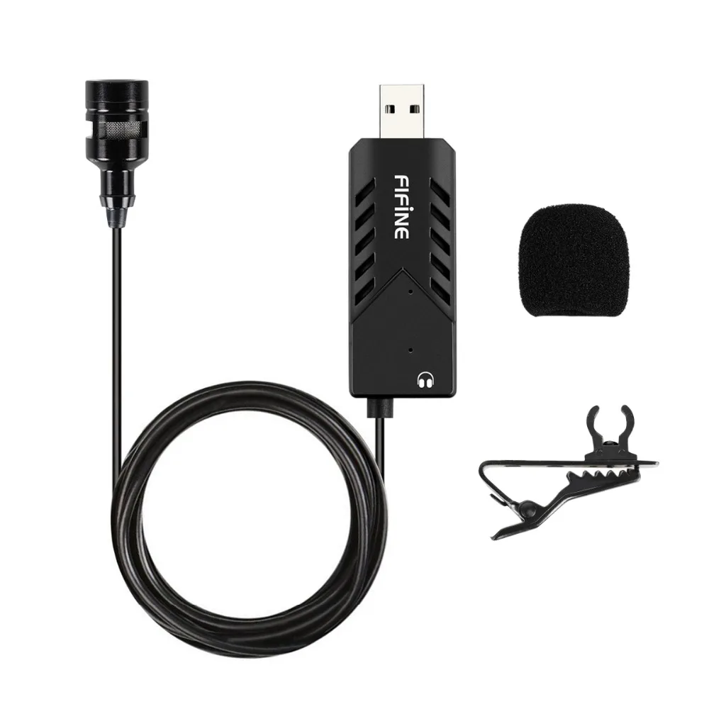 FIFINE Lavalier-ميكروفون بمكثف قلبي ، مع بطاقة صوت USB ، للكمبيوتر الشخصي وماك ، بدلة مشبك لاجتماعات الفئة التعليمية عبر الإنترنت