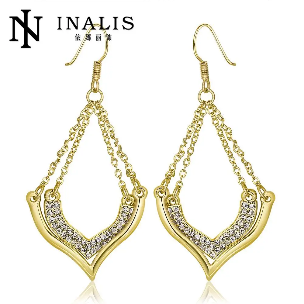 INALIS Gold Color Gold Unique Dangle Earrings with AAA Zircon Stone Engagement Jewelr E974-A