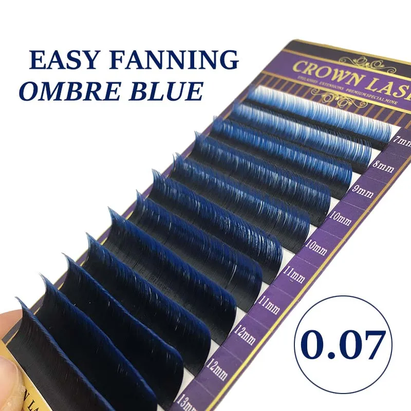 Easy Fanning 0.07 Ombre Blue Volume Lash Double Layers Dual Color 2tones Shaded Self-Fan CrownLASH Eyelashes Extensions