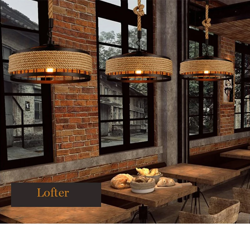 

Loft Pendant Lamp Vintage Rope Hemp Lighting Restaurant Living Room Bedroom Bar Pub Club Cafe Light Corridor Office Study Lamps