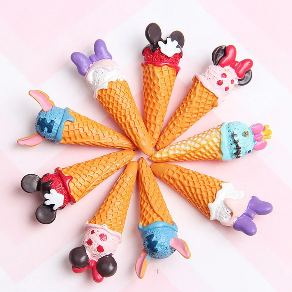 50pcs/lot 3D resin cartoon ice cream cone crafts for key ring earrings pendant headwear phone decorates DIY accessories