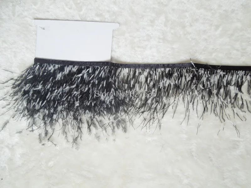 2 Yards/lot - Black & White Ostrich Fringe Trim,Ostrich Trim, Wholesale Feathers,Height 4-6inches