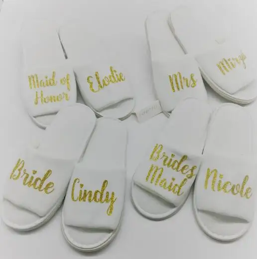 Zapatillas de boda personalizadas, zapatos de nombre de novia y dama de honor de boda, zapatillas de fiesta nupcial, recuerdos de despedida de soltera