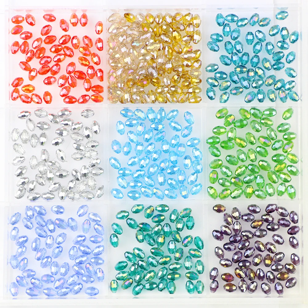 BTFBES Rice Grains Austrian Crystal Oval Shape Beads 50pcs 6*8mm Crystal Glass Loose Ball Beads For Jewelry Making Bracelet DIY