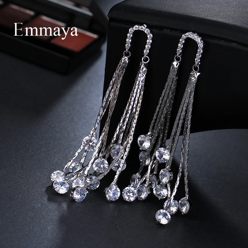 Emmaya Brand Elegance Tassels AAA Cubic Zircon White Gold Color Originality Earrings For Women Wedding Birthday Jewelry Gift