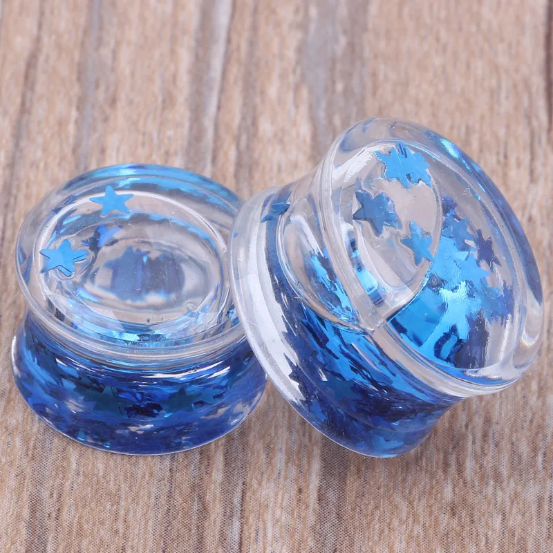 Blue Star Liquid Saddle Acrylic Piercing Body Jewelry Mix 6-16mm 60pcs/lot  Ear Expander Gauge Stretcher Plug And Tunnel