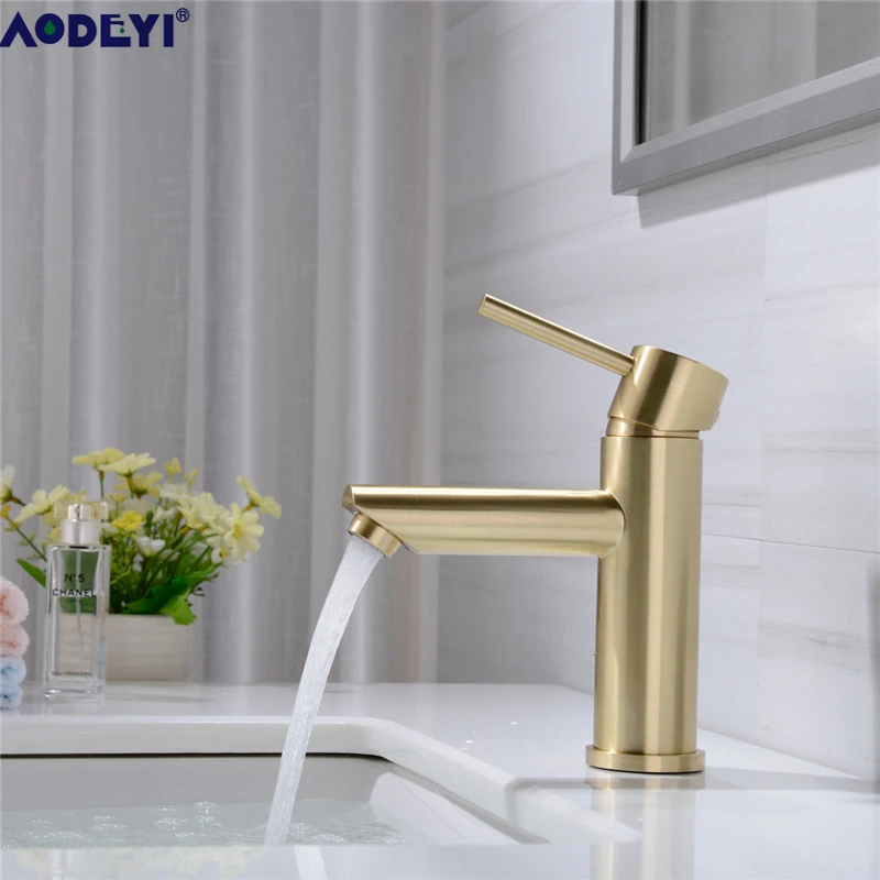 

AODEYI Brass Basin Faucet Bathroom Mix Tap, Hot and Cold Mixing, Matte Black / Brushed Gold Lavatory Taps, 12-009G