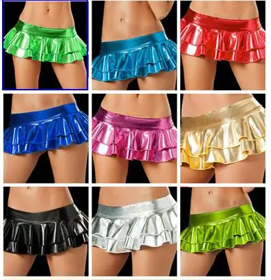 

10x New Shiny sexy Metallic Skirt Low Waist Leather Miniskirt Exotic Pleated Skirt Night CLub