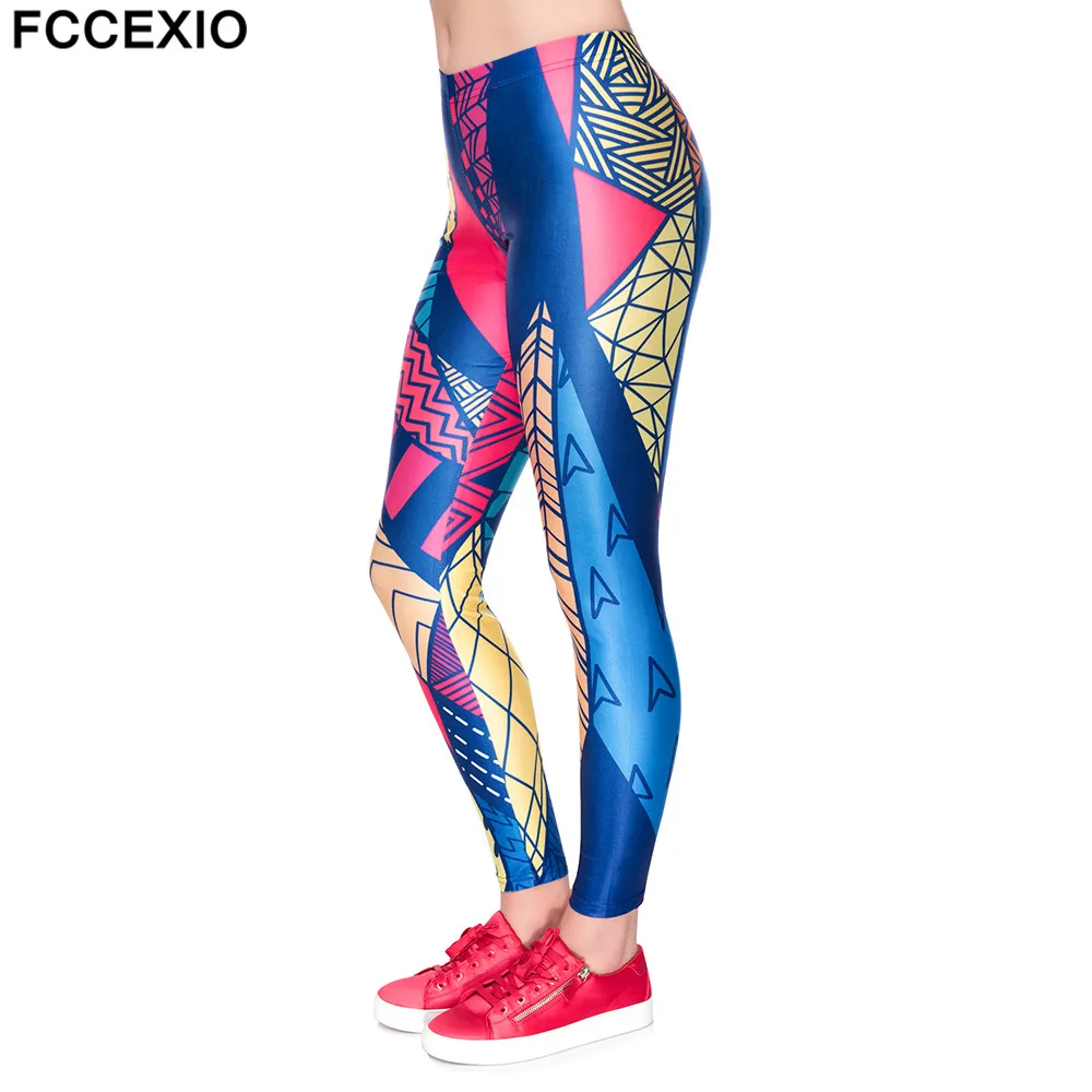 

FCCEXIO Women Fitness Leggings Workout Leggins Sexy Legging Slim Pants High Waist 3D Print Colorful Patches Fashion Push up Pant