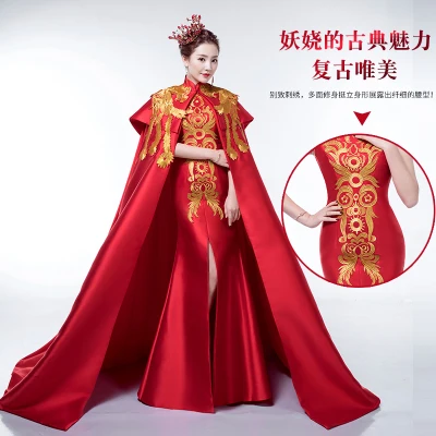 100%real chinese traditional red phonix embroidery mermaid dress with luxury cloak/can cusotms size/many styles to choose