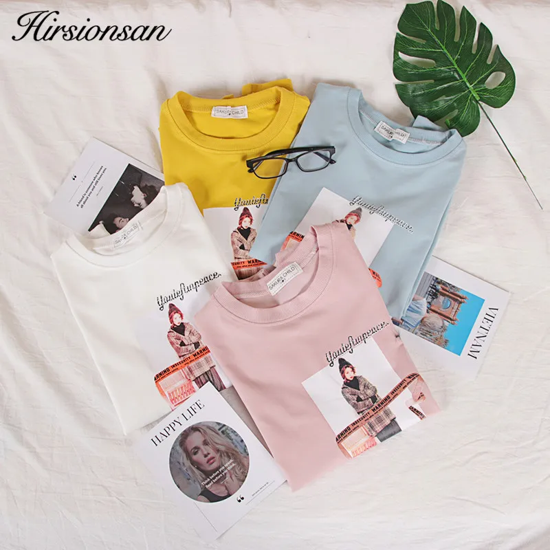 Hirsionsan Sweatshirt Women 2023 Harajuku Long Sleeve Pullovers Girl Printed Cute Hoodies Autumn Casual Cotton Moletom Feminino