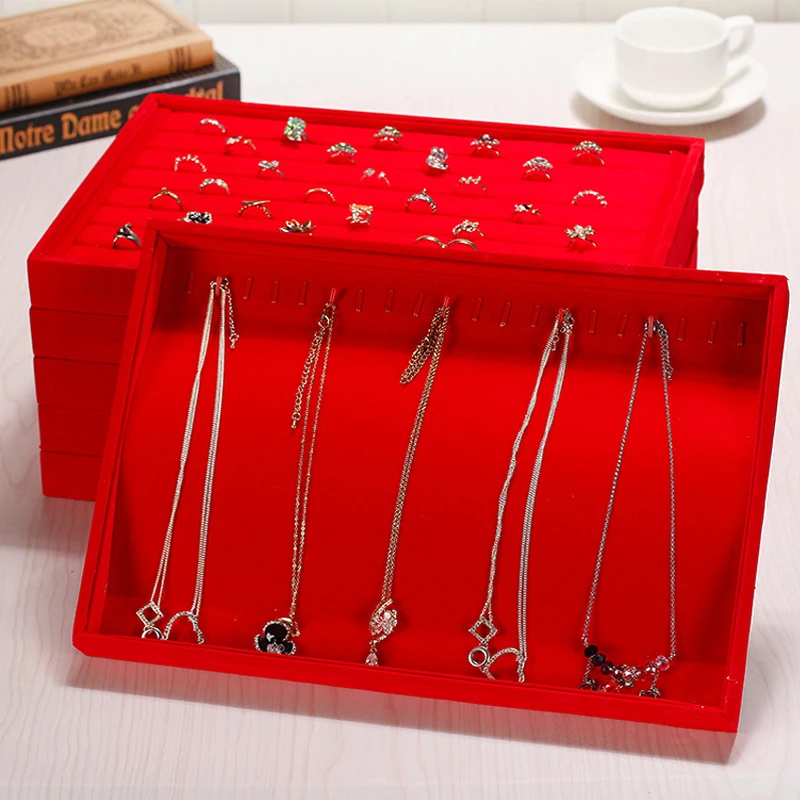 New Arrival Red Velvet Jewelry Tray Jewellery Display Box Necklace Earring Pendant Stud Organizer Other Accessories Show Case