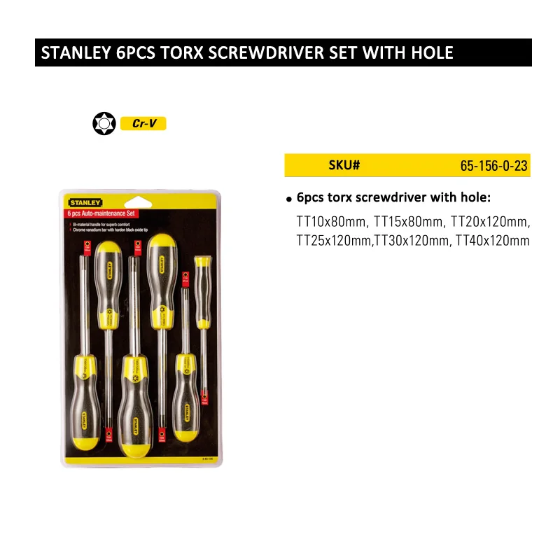 Stanley 6pcs 5pcs security torx screwdrive set precision kit screwdriver torx T5 T6 T8 T10 T15 T20 T25 T30 T40 chrome steel