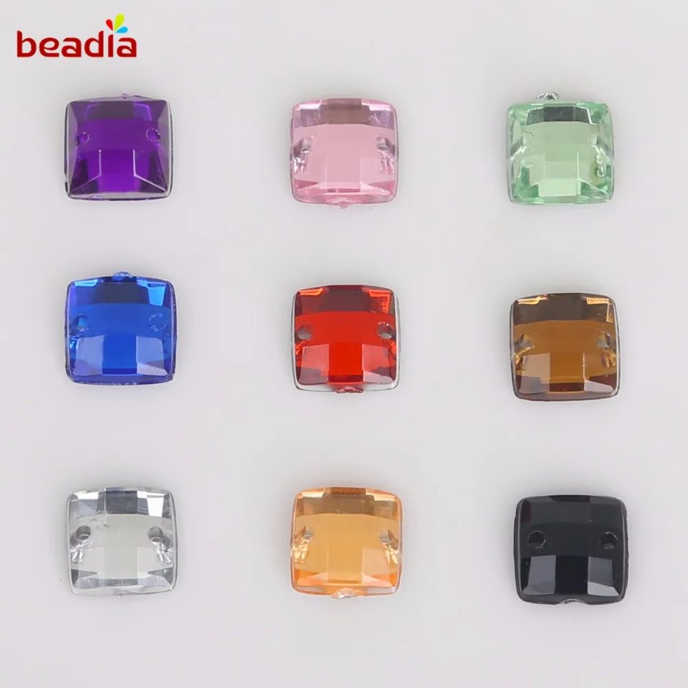 New Arrival 8*8mm Square Shape 100Pcs Lucency Crystal Stone 2 Holes Sew On Rhinestones For Clothing Shoes Decoration DIY Craft