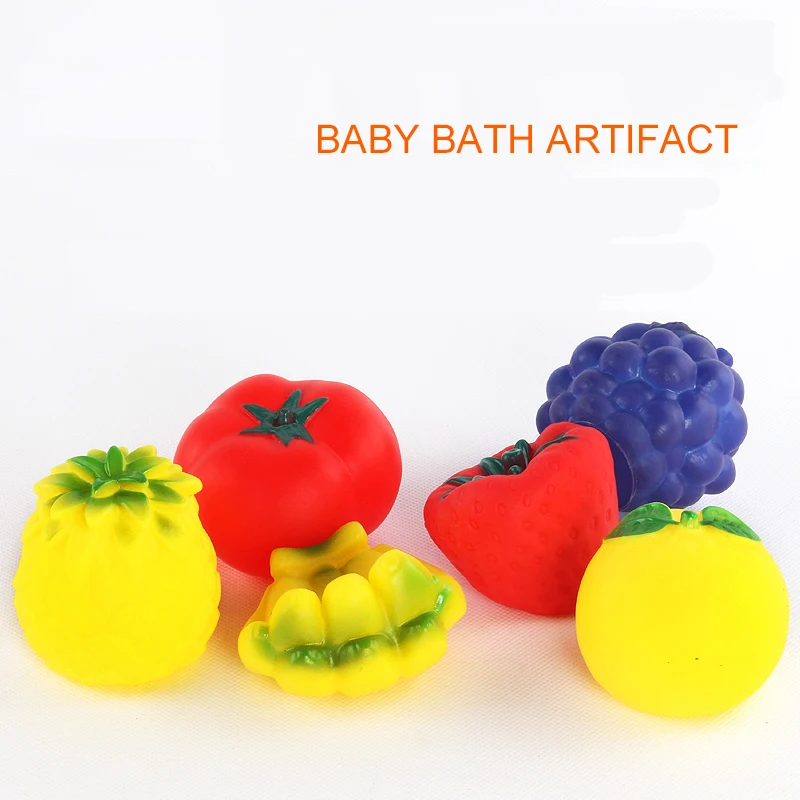 6Pcs/Set Baby Bath Toys Fruit Shape Beach Multi Sensory Tactile Pinch Training Bath Floating Toy Children Kids Gift Dropshipping