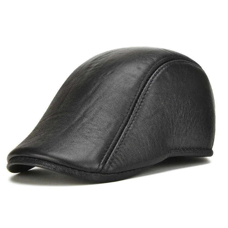 

Adult Leather Visors Hat Men's Most Popular Warm Leather Caps Cowhide Warm Winter Cap With Cotton Padding B-7123