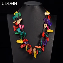 UDDEIN Bohemian jewelry woman vintage long necklace & pendant irregular wood chip statement maxi necklace handmade collar